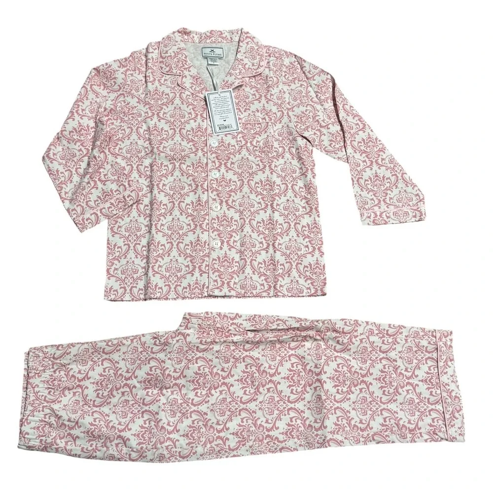 Petite Plume Girls Vintage Rose Pajama Set Pink Damask Cotton‎ Size 6 (C)
